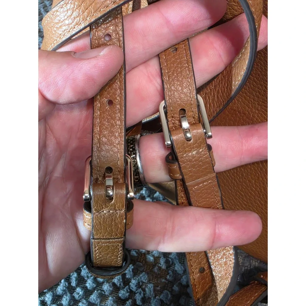 Kate Spade New York Pebbled Leather Backpack Ginger Tea Brown Drawstring Flap